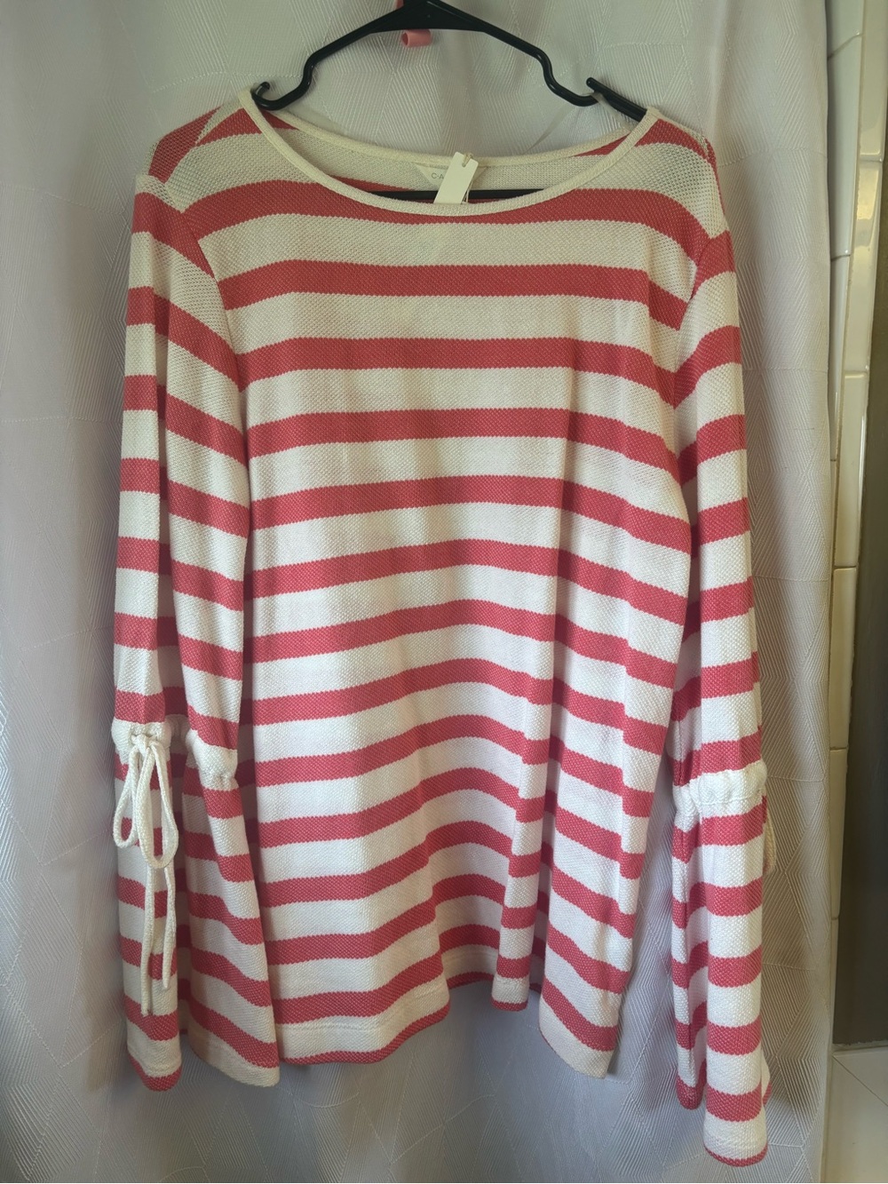 Caslon Pink and White Striped Tie-Sleeve Knit Top